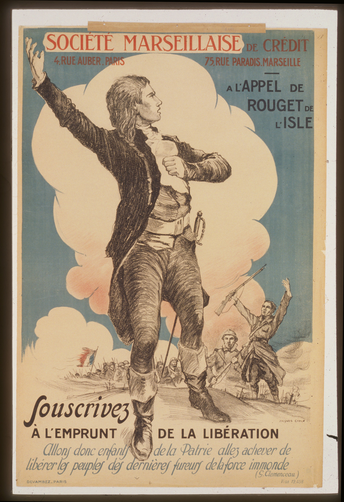 Socieacuteteacute Marseillaise de Creacutedit. Souscrivez aacute lEmprunt de la Libeacuteration, 1918 — vintage poster