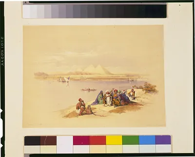 Pyramids of Gerzah, from the Nile / David Roberts, R.A.