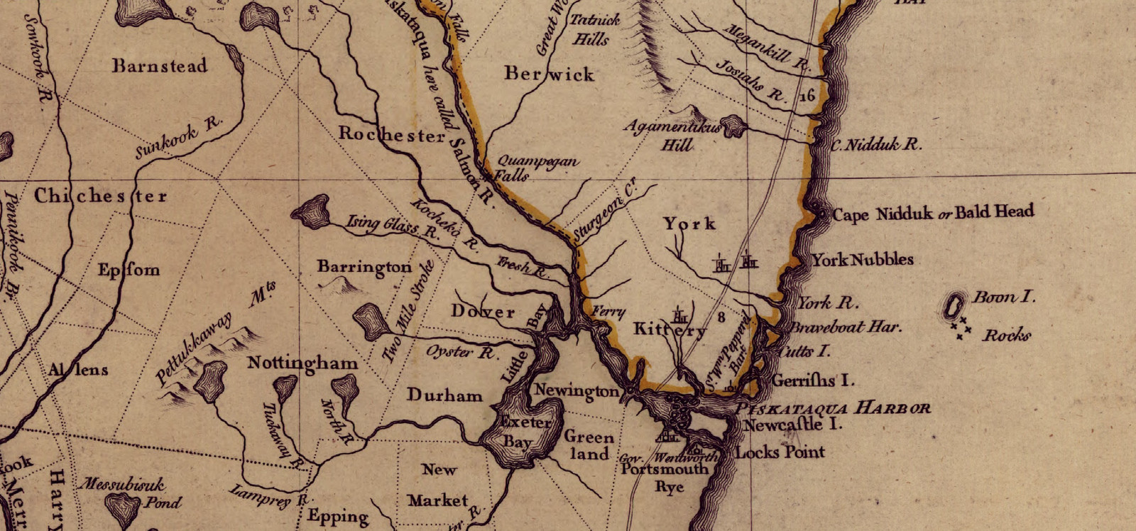 Map of the New England coast around Piscataqua Harbor — antique map