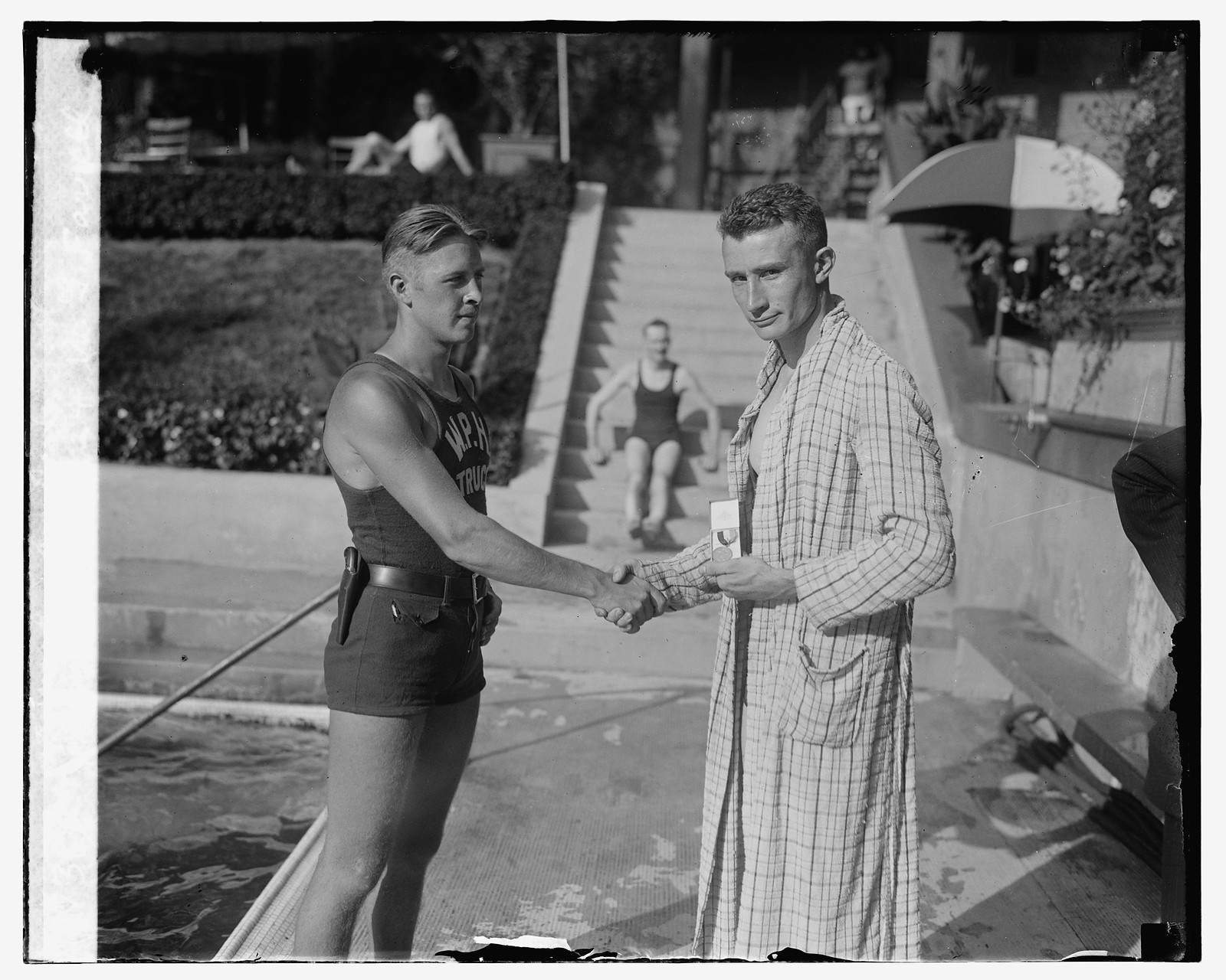 Jerry Managan & W.G. Farrell at Wardman Park Pool, [1925] — historic photograph