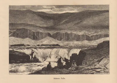 Salmon Falls: Native fishermen spearing salmon at waterfall