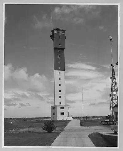 Charleston Light tower, Sullivan's Island, black and white photograph