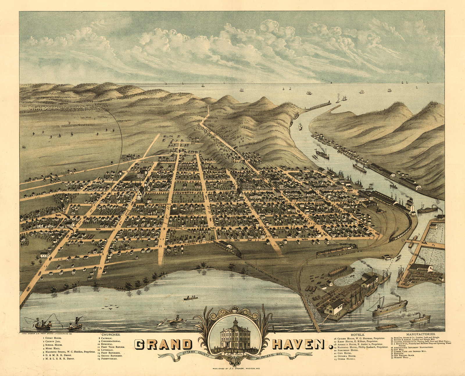 MI Grand Haven 1874 MAP, 1874 — antique map