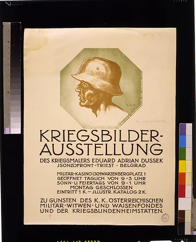 Kriegsbilder-Ausstellung exhibition poster with helmeted soldier