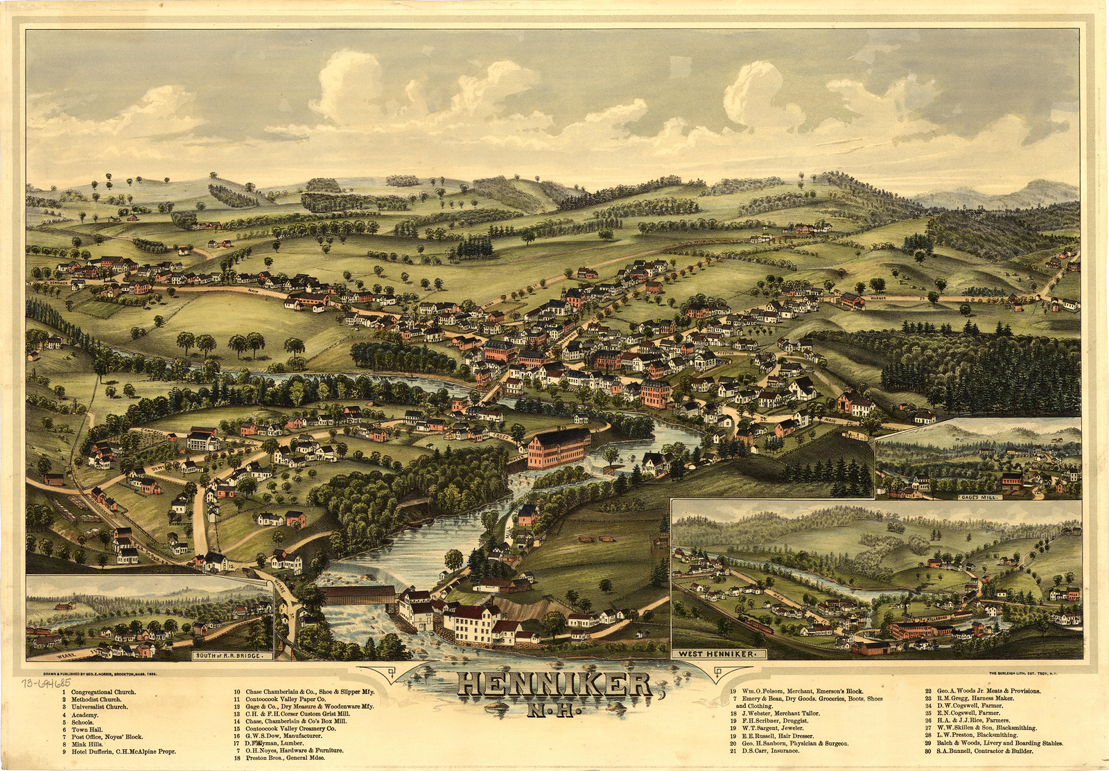 Henniker, New Hampshire, 1889, 1889 — antique map