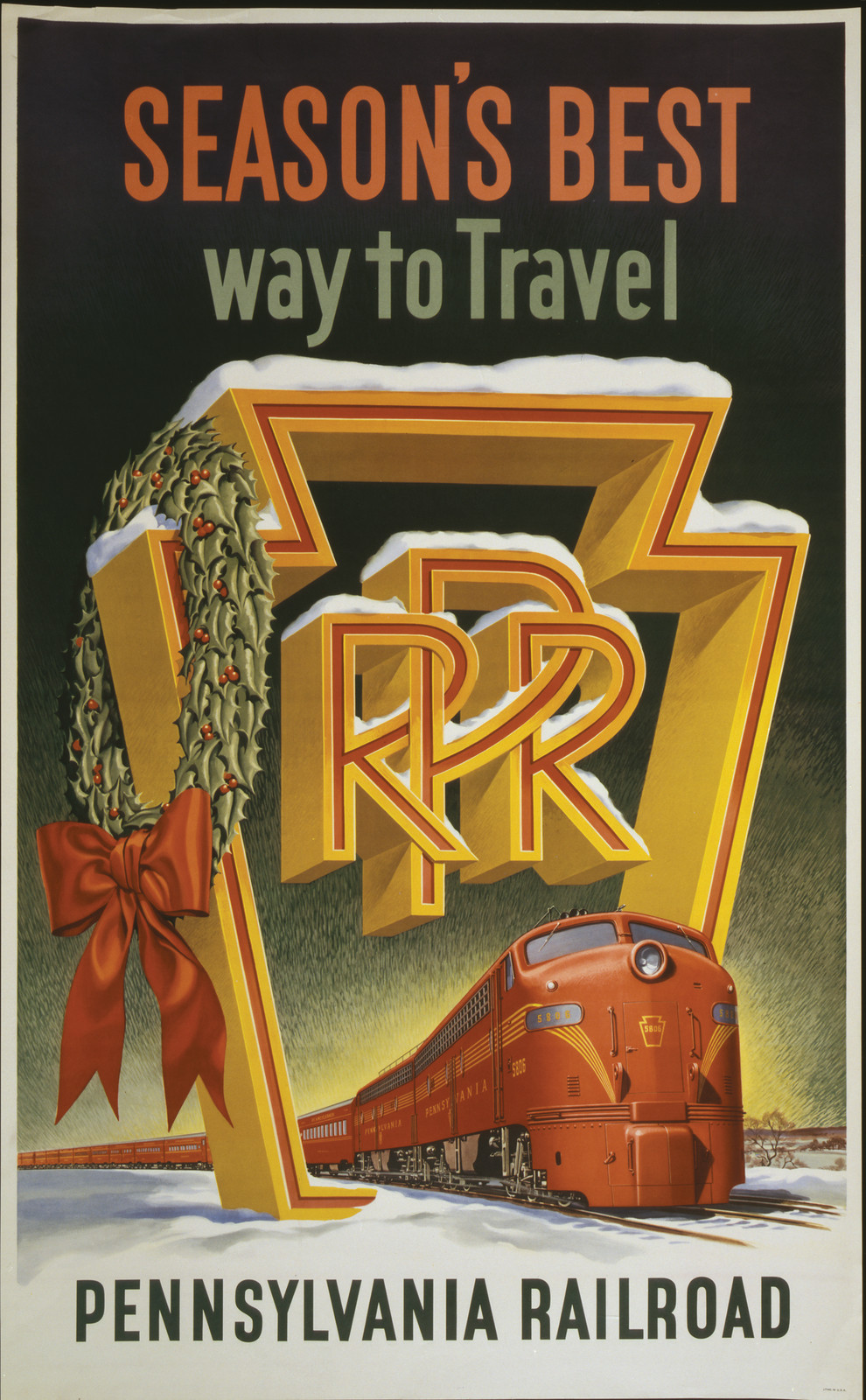 Season's best way to travel. Pennsylvania Railroad, [S.l. : s.n., ca. 1955] — vintage poster