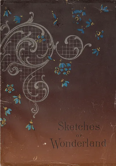 Sketches of Wonderland decorative book cover with blue flowers