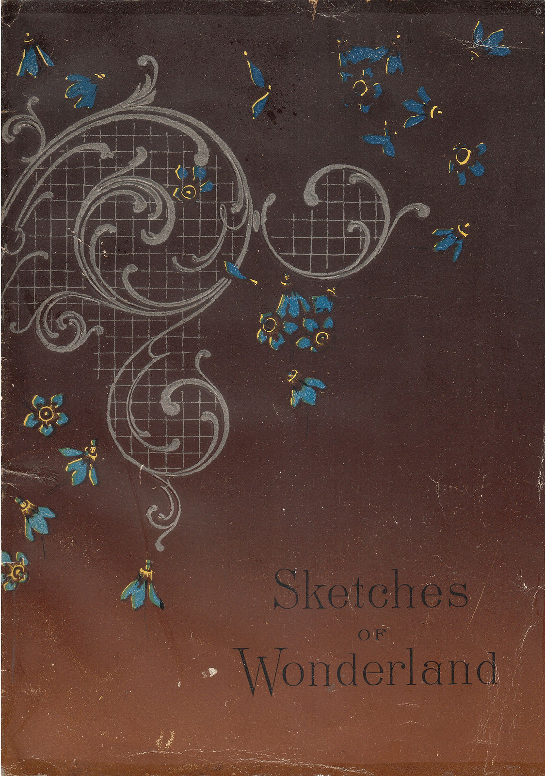 Sketches of Wonderland decorative book cover with blue flowers — historic image