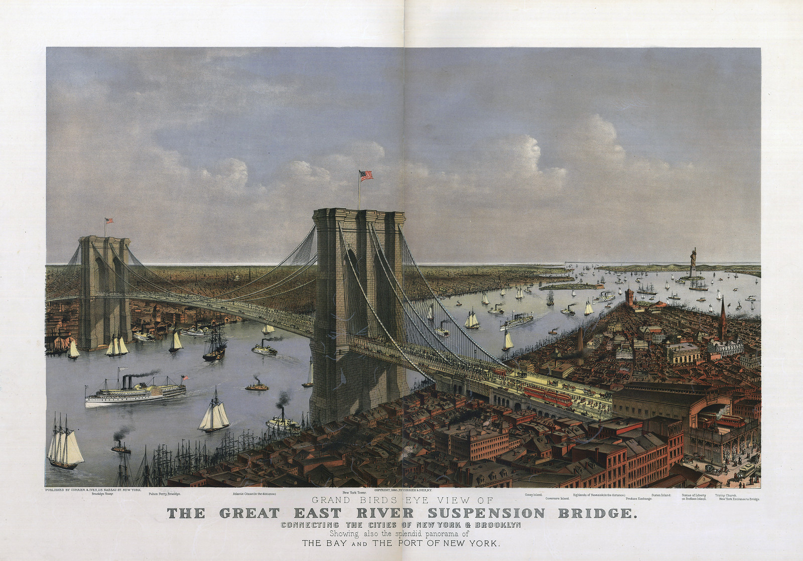 Brooklyn Bridge, New York, 1895, 1895 — antique map