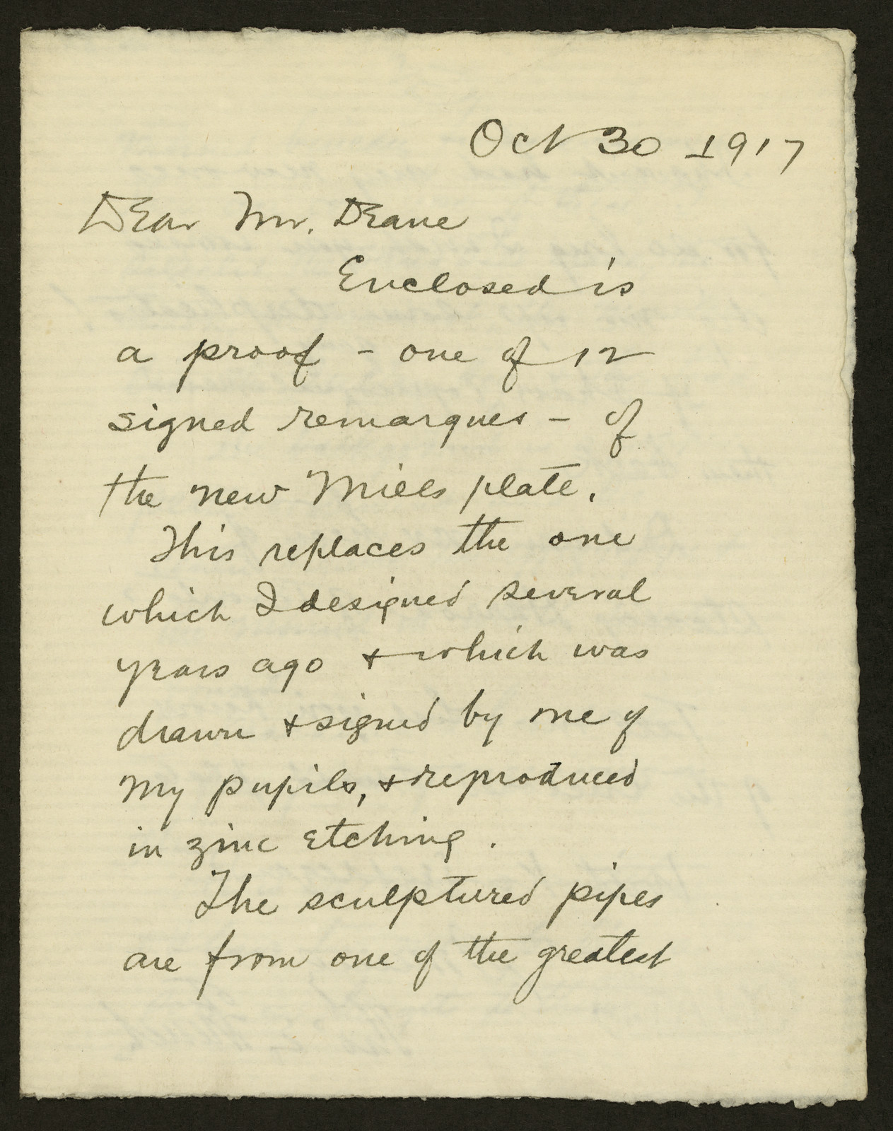 Handwritten letter to Mr. Crane, dated Oct 30 1917 — historic image