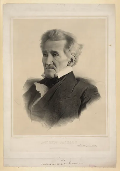 Andrew Jackson lithograph portrait with printed name and signature
