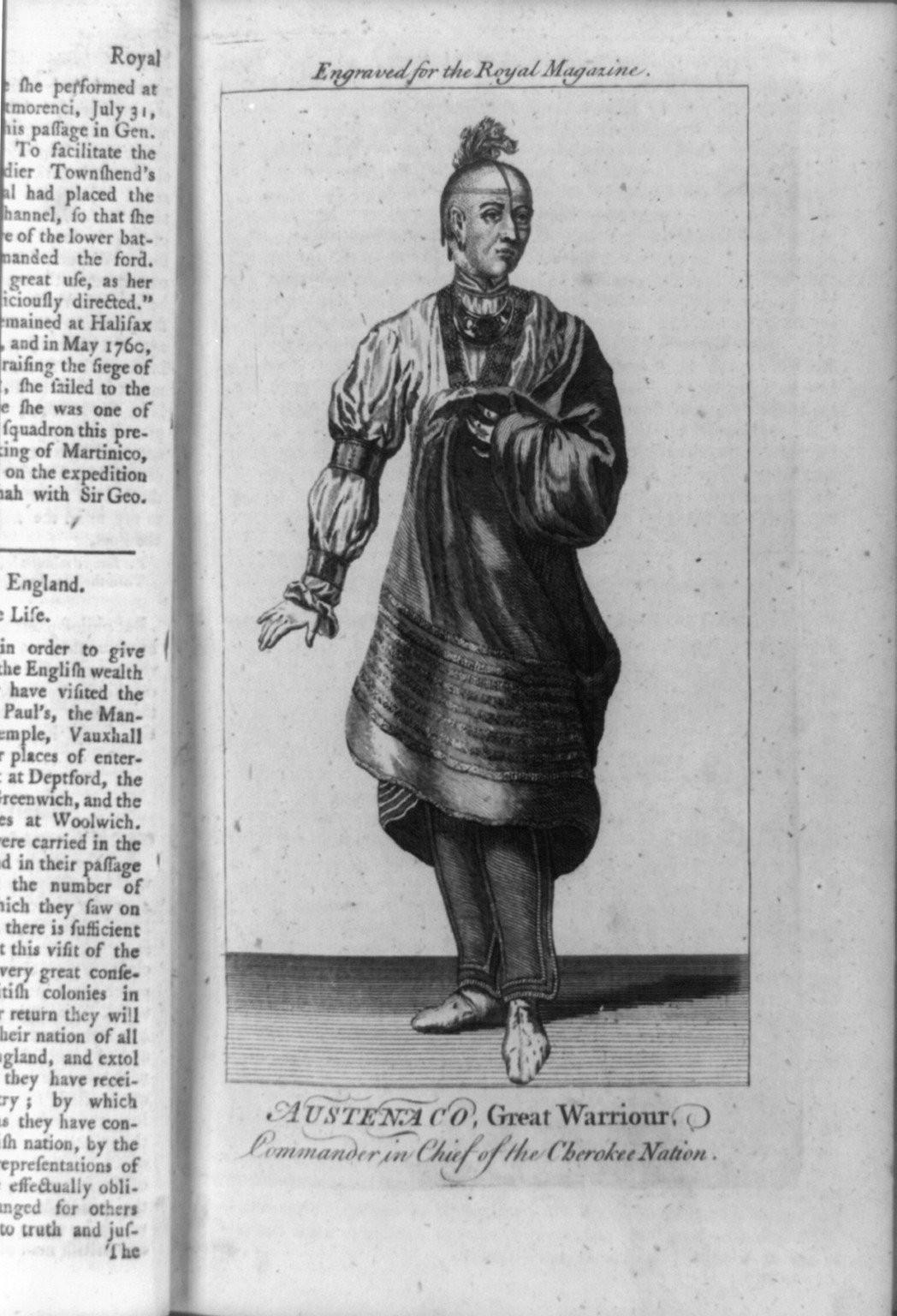 Austenaco, great warrior, Commander in Chief of the Cherokee Nation, 1762 — antique engraving