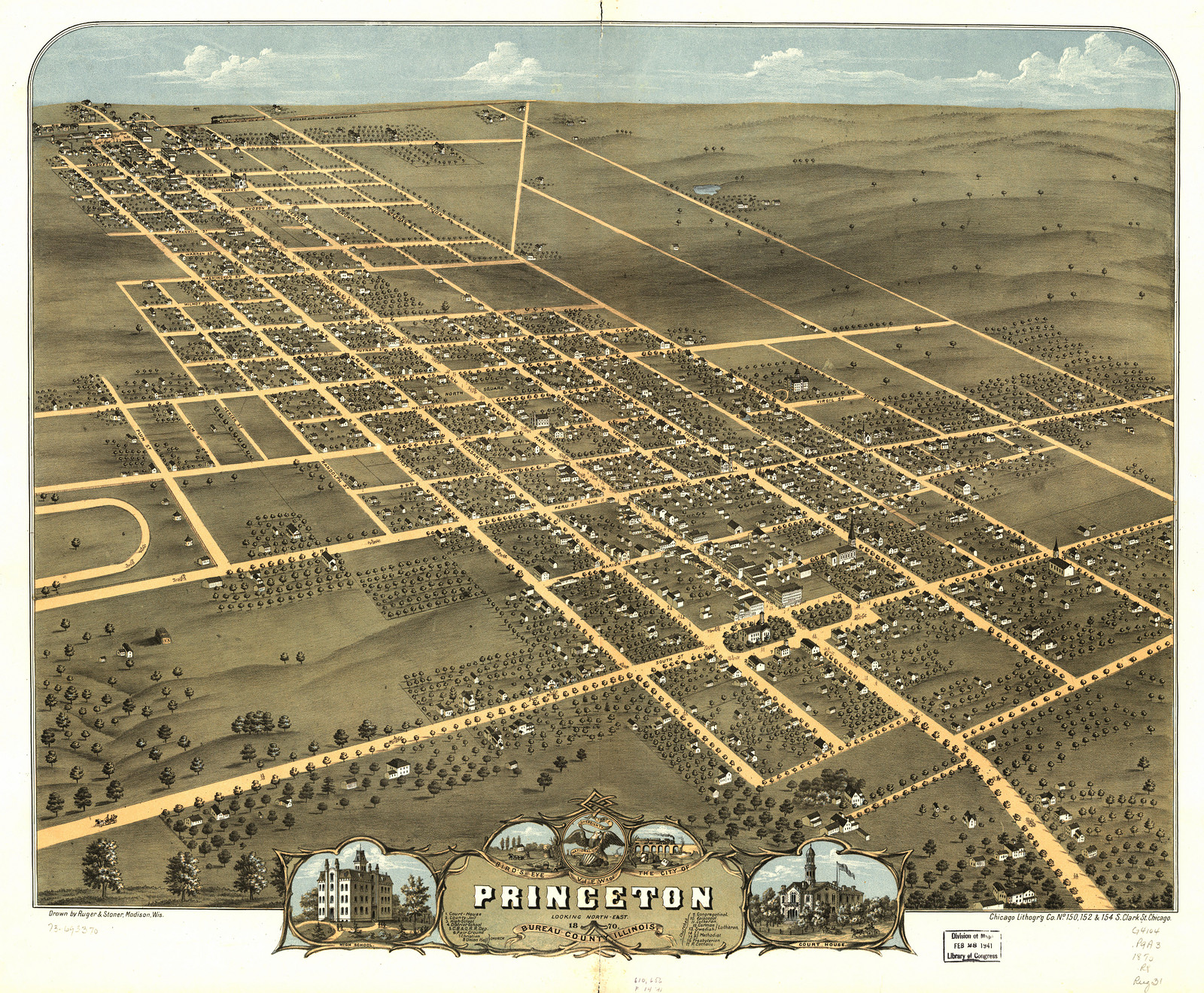 Princeton, Illinois, 1870, 1870 — antique map
