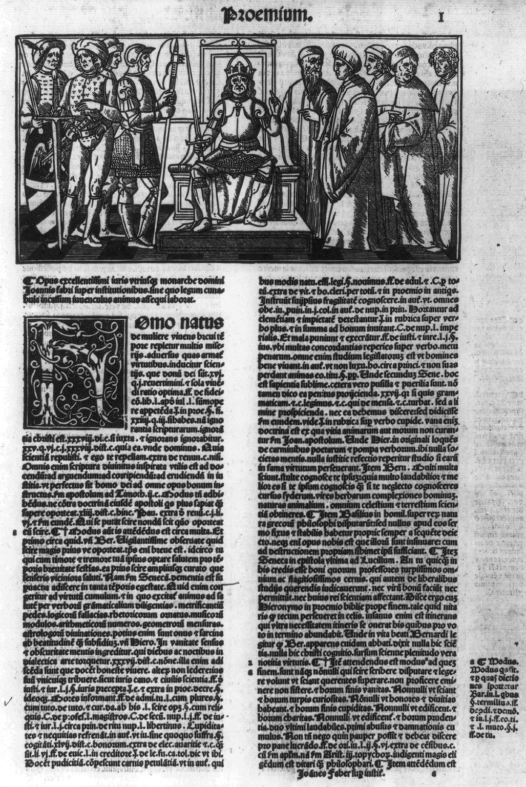 [Intro page of 1520 Venice ed. of treatise on the Institutes of Justinian by Jena Faure] — historic print