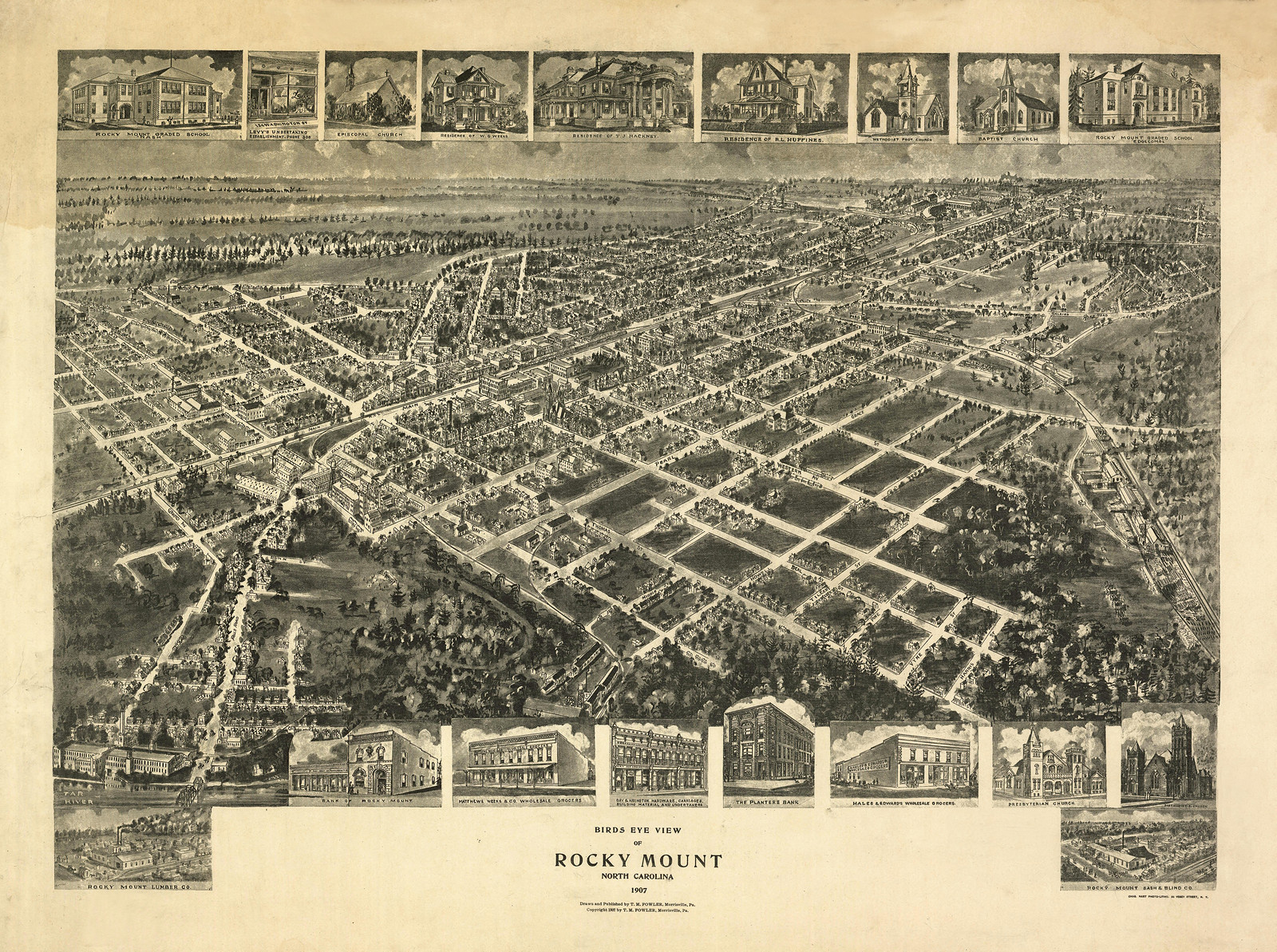 NC Rocky Mount 1907 MAP, 1907 — antique map