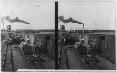 [Train of the Chicago and North-Western Railway carrying logs in an unidentified yard]