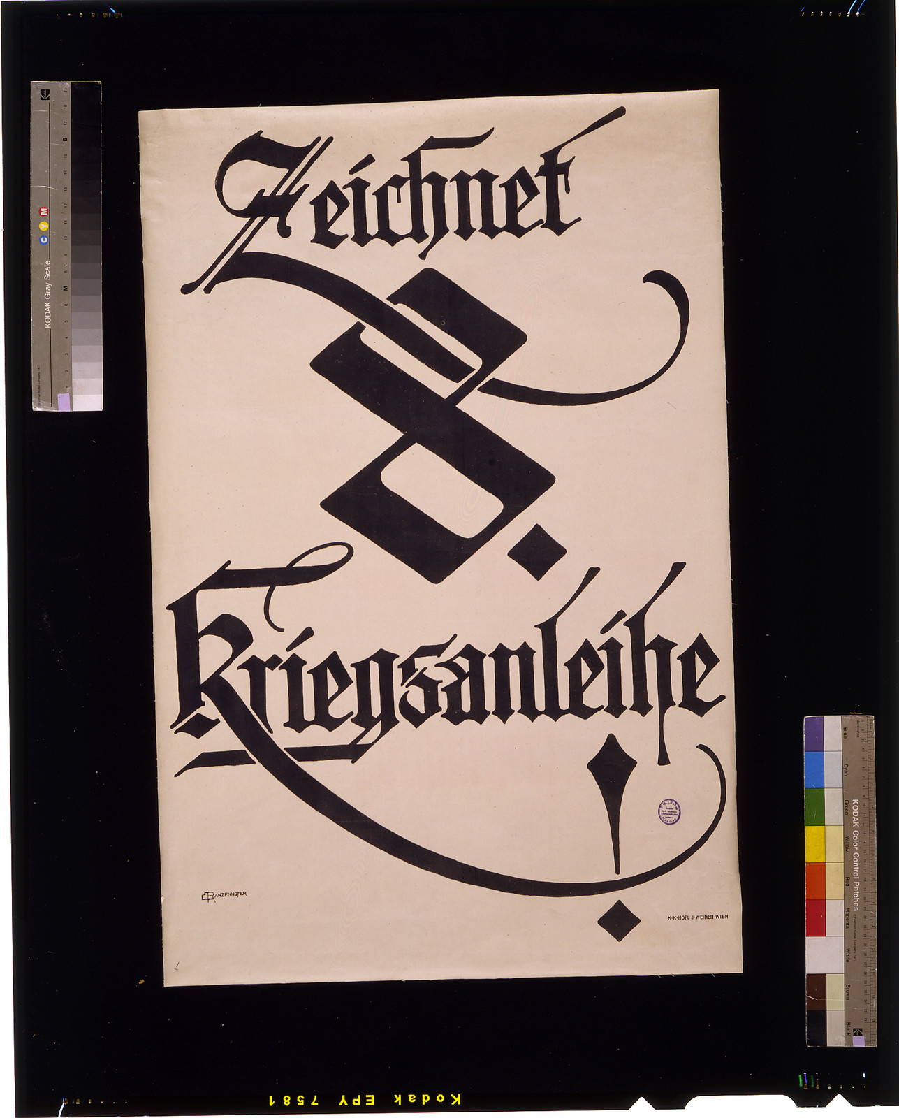 Zeichnet 8. Kriegsanleihe calligraphic poster, 1918 — vintage poster