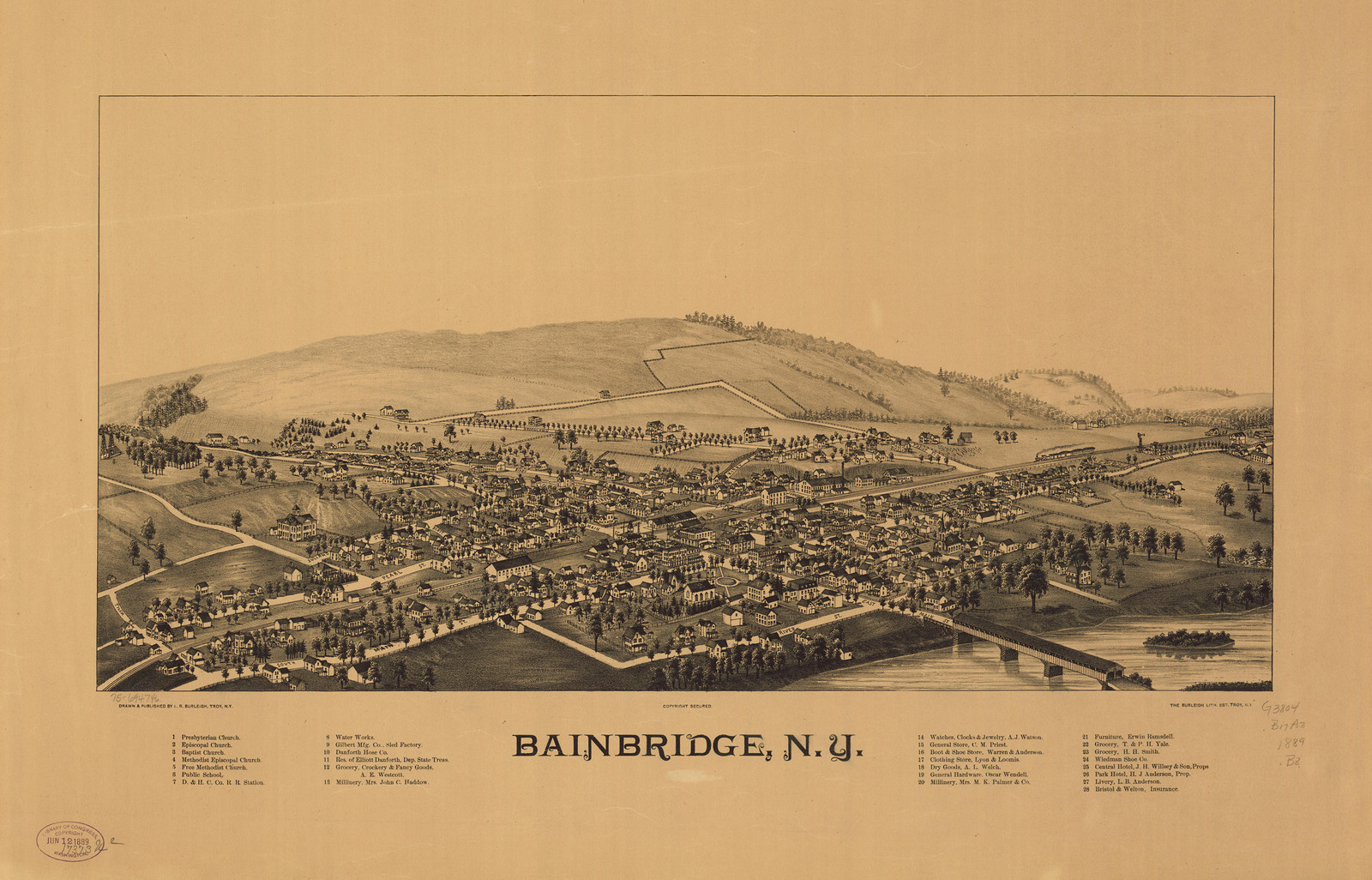 Bainbridge, New York, 1889, 1889 — antique map