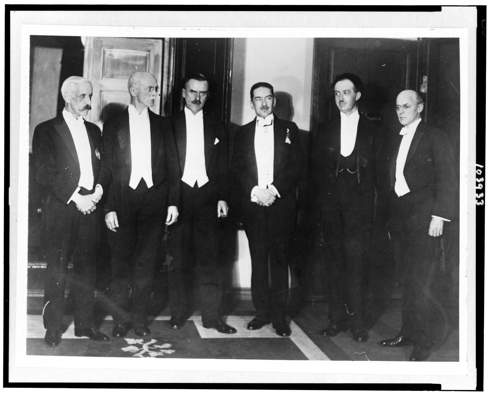 Honored by King Gustav--winners of Nobel Prizes for 1929 receive awards from Swedish monarch, 1929 — historic photograph