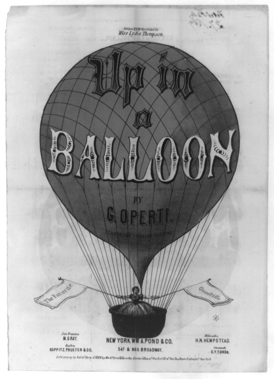 Up in a Balloon, c1868. — antique lithograph