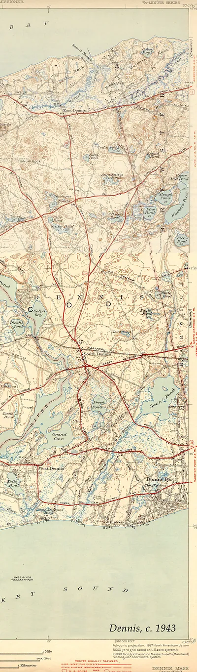 Dennis, Massachusetts USGS topographic map, 1943