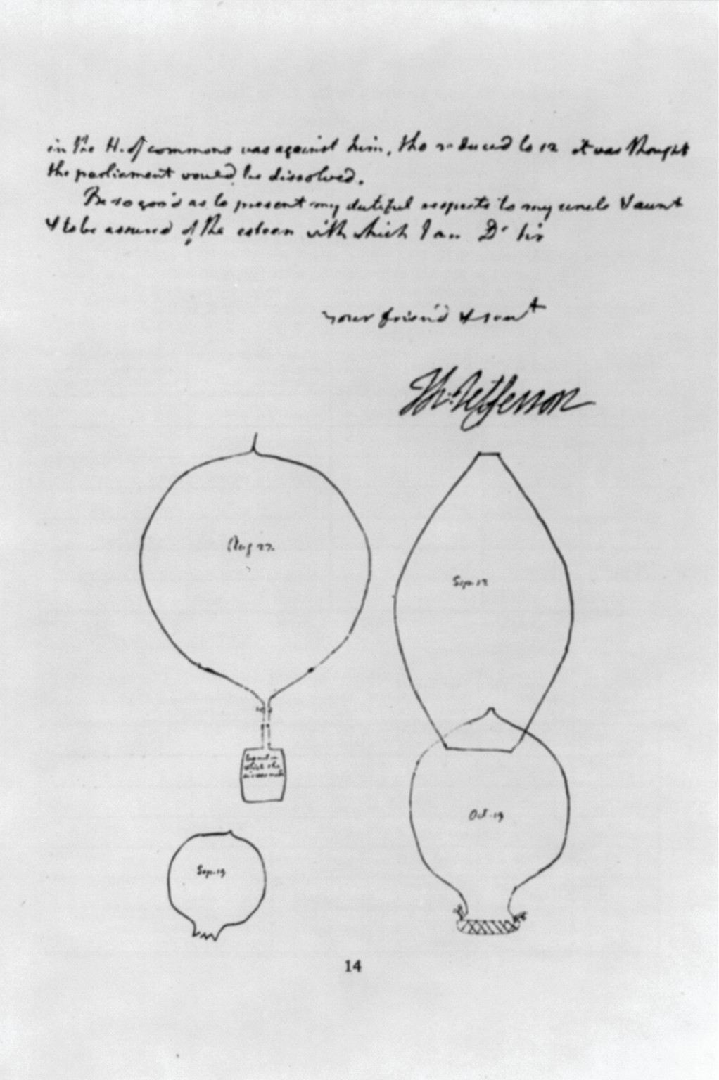 [Thomas Jefferson's sketch of 4 balloons], [no date recorded on caption card] — antique engraving