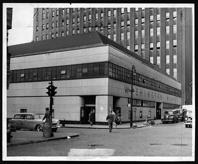 Washington Market building on a city street