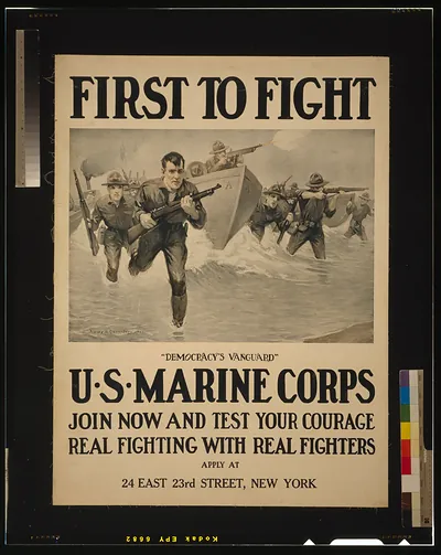 First to fight - Democracys vanguard U.S. Marine Corps - Join now and test your courage - Real fighting with real fighters / Sidney H. Riesenberg 1917.