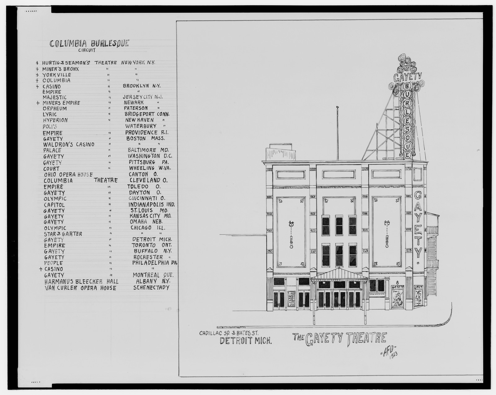 [The Gayety Theatre (Gayety Burlesque), Cadillac Square and Bates St., Detroit, Michigan] / AFD 1923., And Engineering (ADE) Drawings — vintage poster