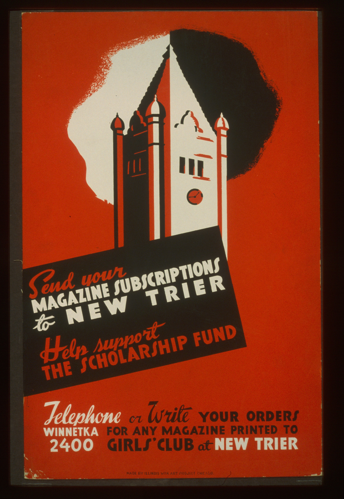 Send your magazine subscriptions to New Trier Help support the scholarship fund., 1936 — vintage poster