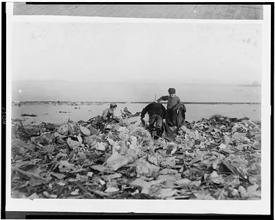 Name: Boys of the Dumps - South Boston. Fields now being filled in for a Play Ground. Boston 1915 Exhibit. Oct. 1909. Location: Boston, Massachusetts.