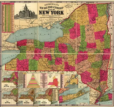 NY Bridgmans new rail road & township map of New York