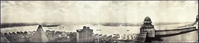 Panoramic view of New York harbor from a high building