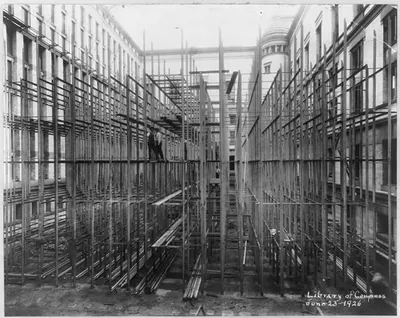 Library of Congress, Wash., D.C. (Main Bldg): Exterior. Construction of stack area. June 23, 1926