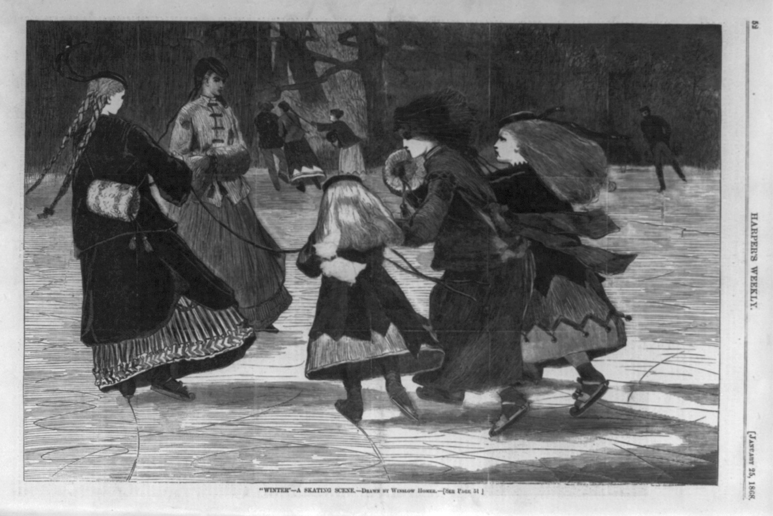 Winter - a skating scene, 1868 — antique engraving