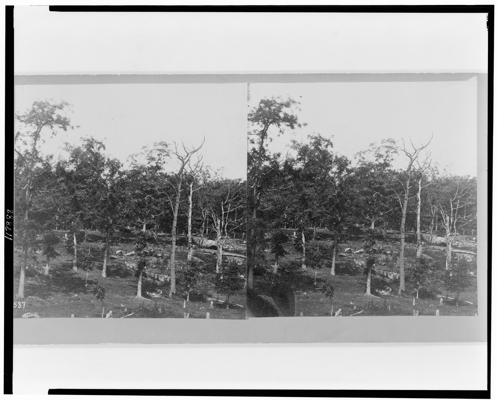 Battle-field of Gettysburg - Union breast works on Culps Hill temporarily taken by the Rebels, 1868 — historic photograph