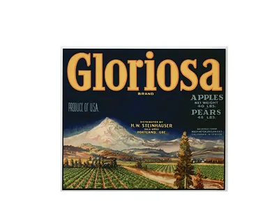 Gloriosa brand apples and pears crate label, Mount Hood