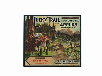Lucky Trail Fancy California Apples crate label