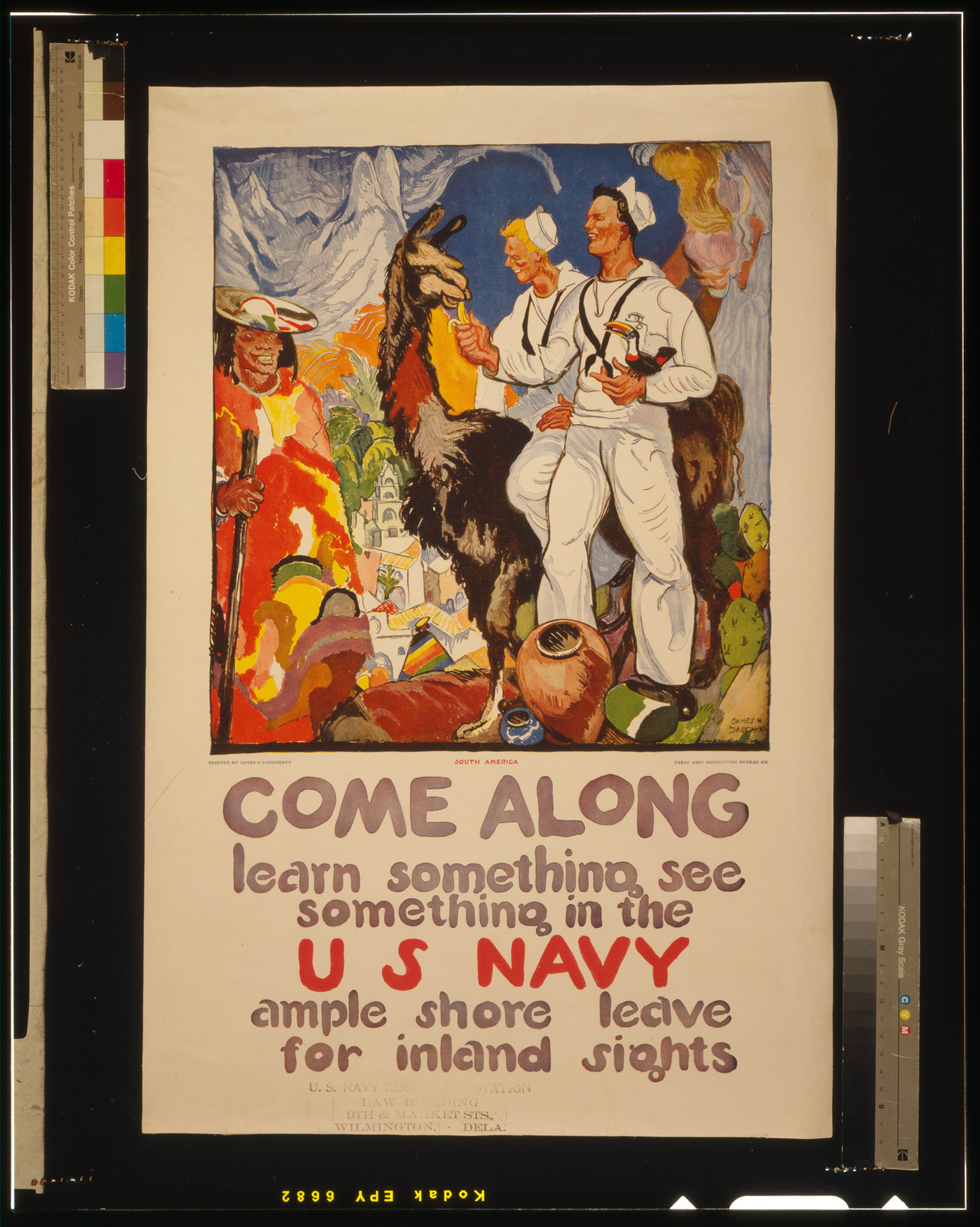 Come along - learn something see something in the U.S. Navy Ample shore leave for inland sights / painted by James H. Daugherty Press Navy Recruiting Bureau N.Y., 1919 — vintage poster