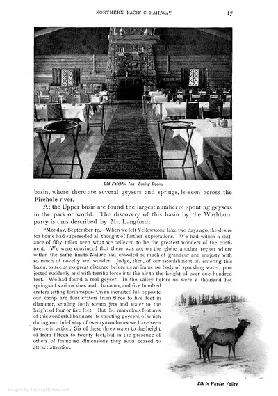Northern Pacific Railway page 17: Old Faithful Inn dining room and elk
