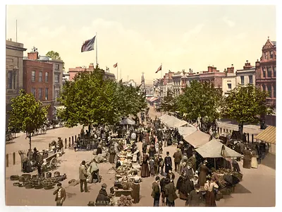 The parade (i.e. promenade) Market Day Tannton England