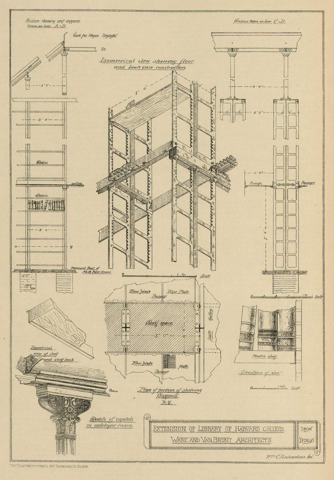 Extension of Library of Harvard College: Iron Details — historic image