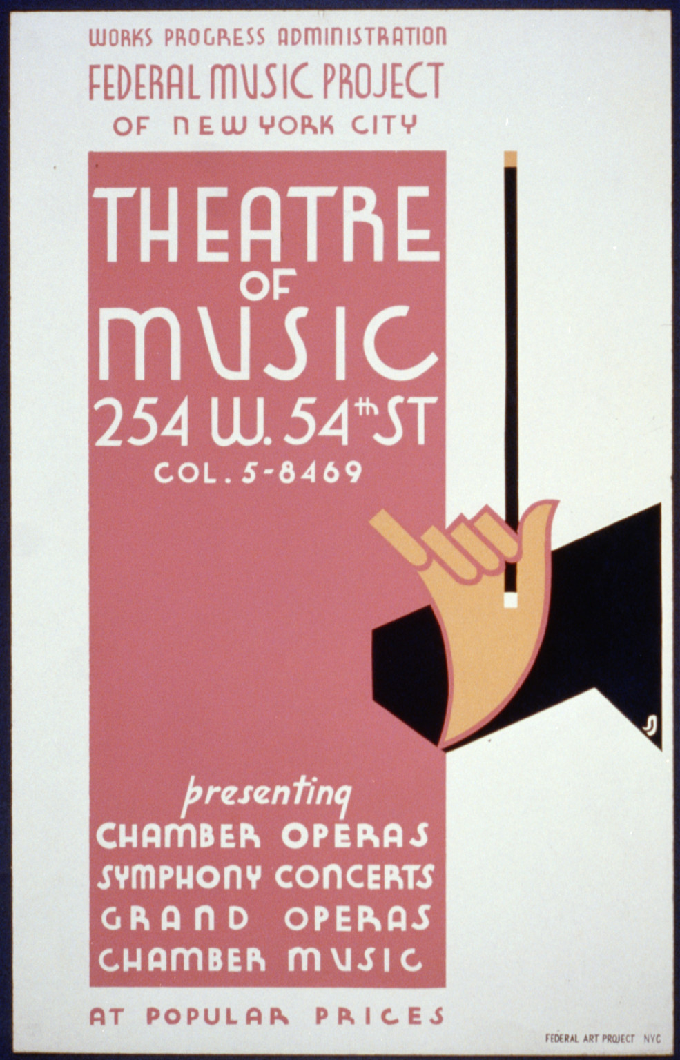 Works Progress Administration Federal Music Project of New York City Theatre of Music, 1936 — vintage poster