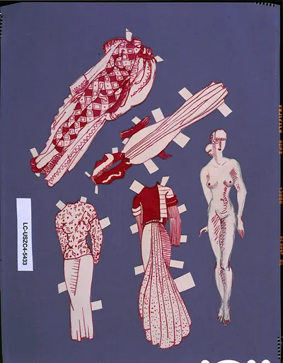 Fashion design sheet with clothing and nude figure drawing