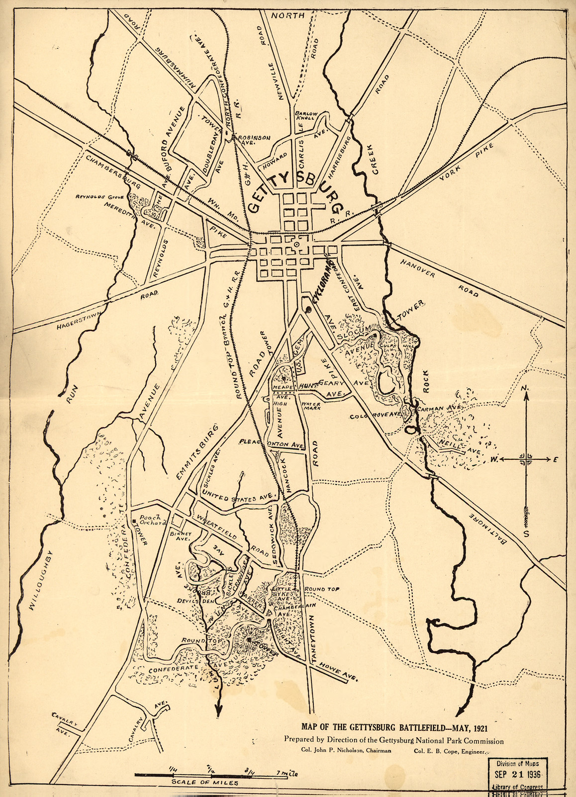 Map of the Gettysburg Battlefield, May 1921, 1921 — antique map