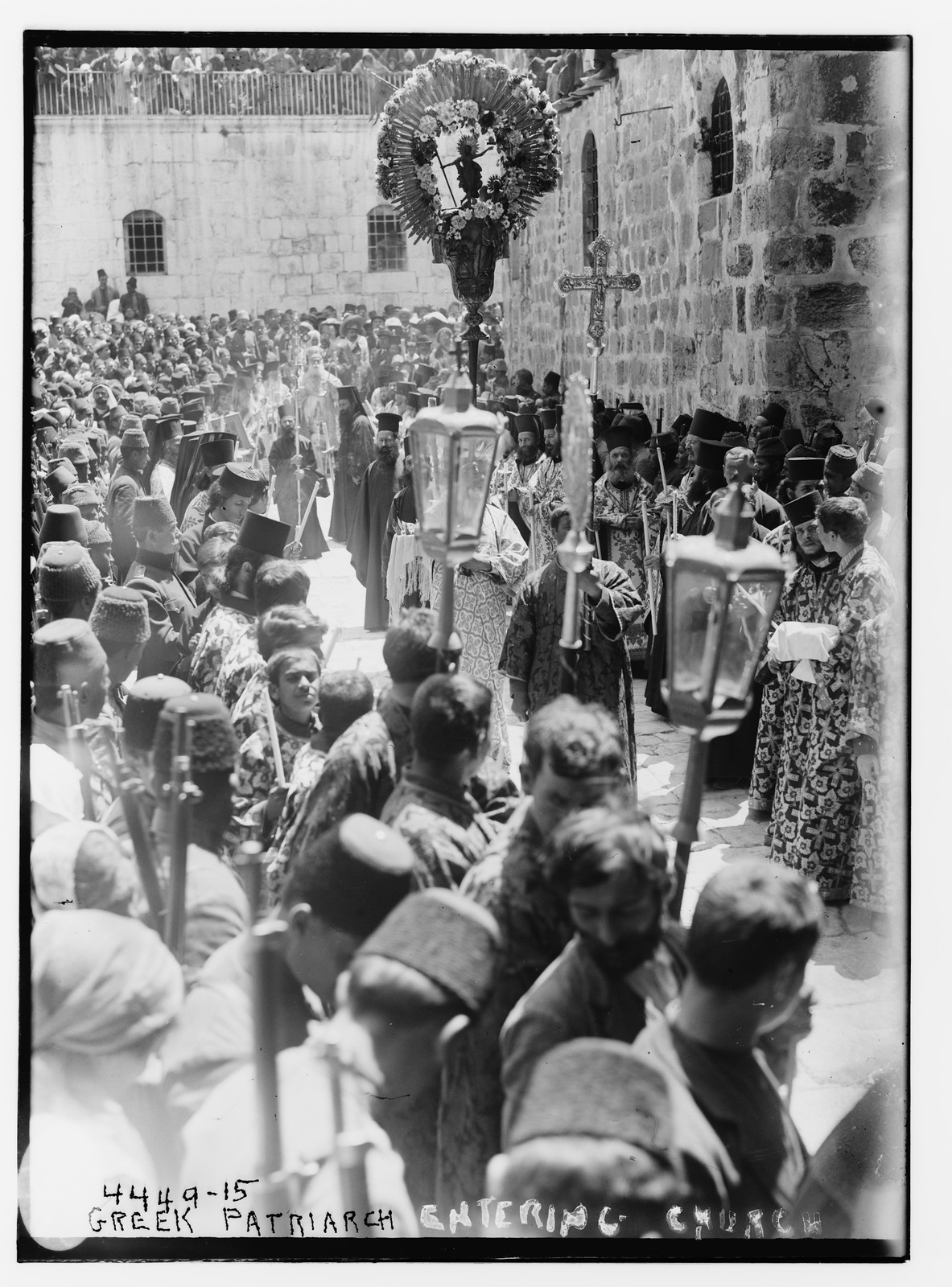 Greek patriarch enters church, n/a — historic photograph