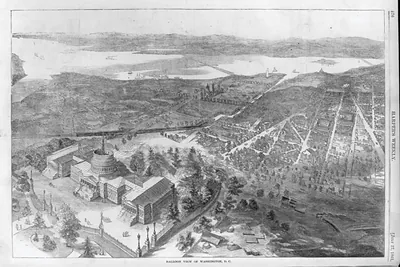 Balloon view of Washington, D.C. [with U.S. Capitol in foreground]