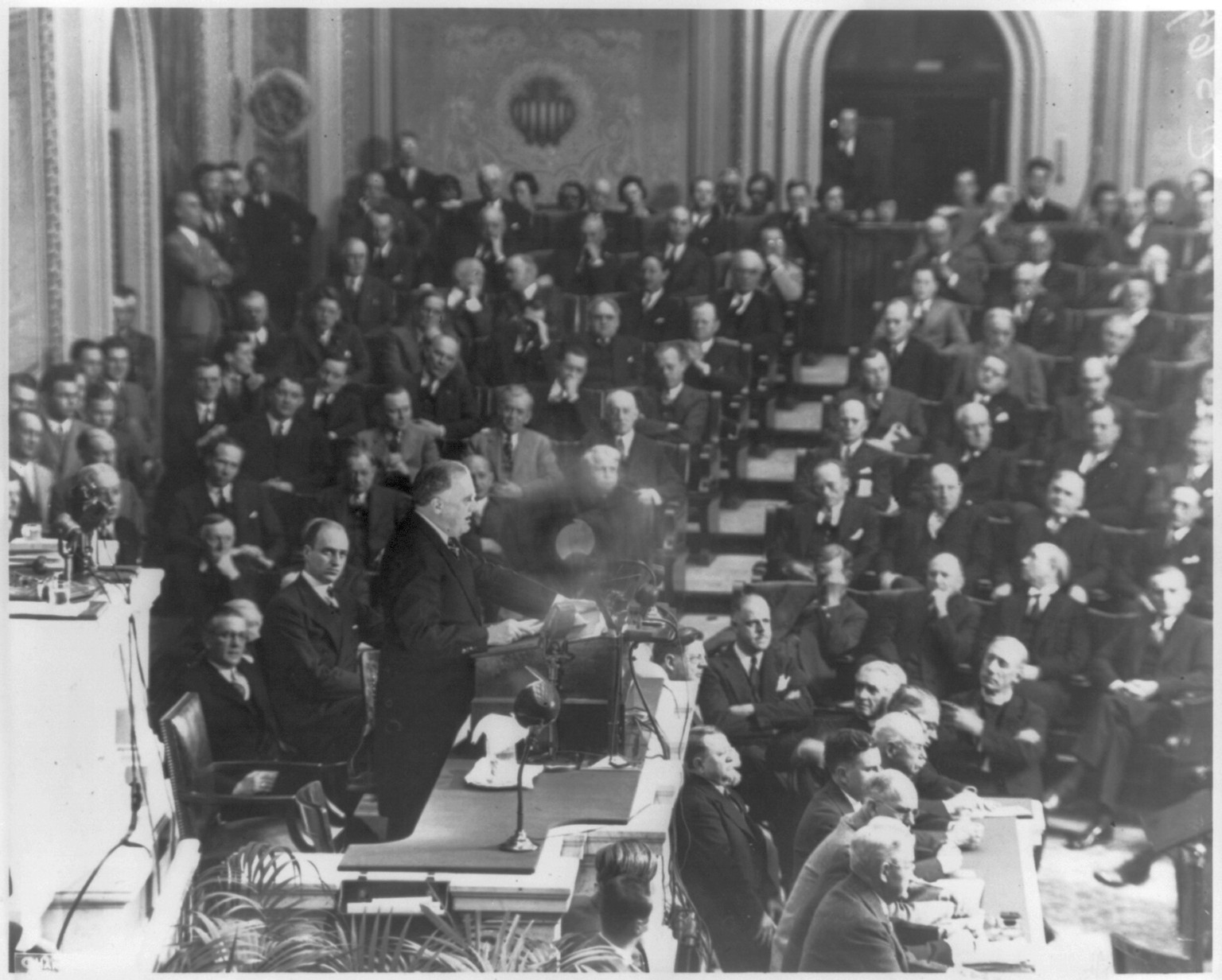 [Franklin Delano Roosevelt, addressing the 74th Congress on Jan. 3, 1935] — historic photograph