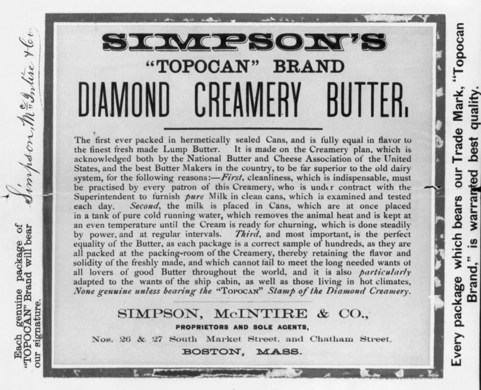 Black & White Photo - Massachusetts - Simpson's Topcan Brand Diamond — historic image