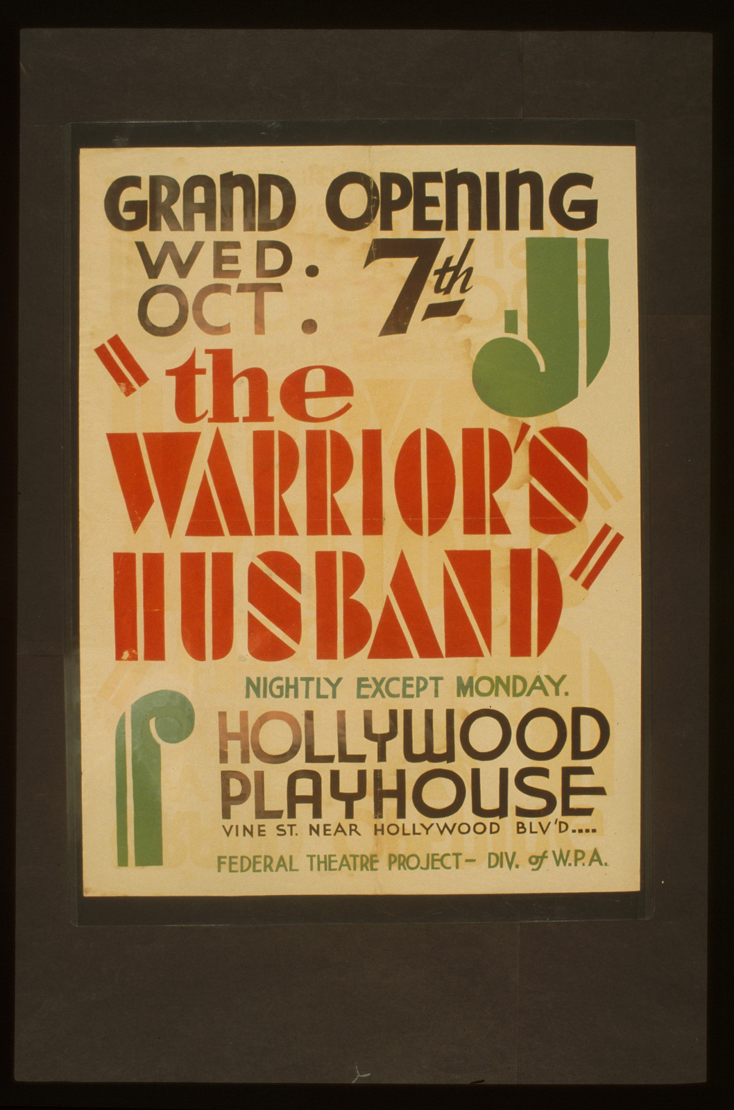 The warriors husband Nightly except Monday (S) Hollywood Playhouse., 1942 — vintage poster